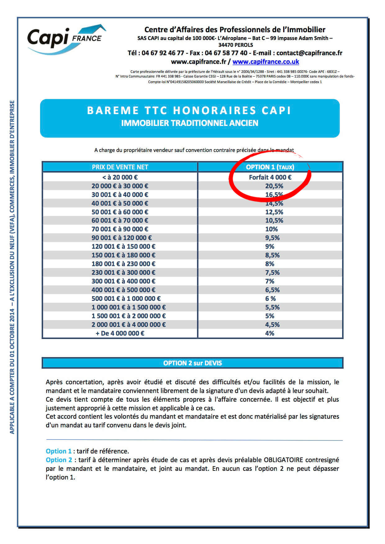 CAPI France - Barème honoraires 20,5 %